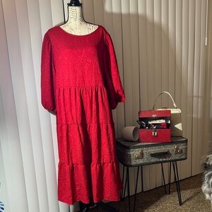 Ava & Viv Red Textured Midi Dress